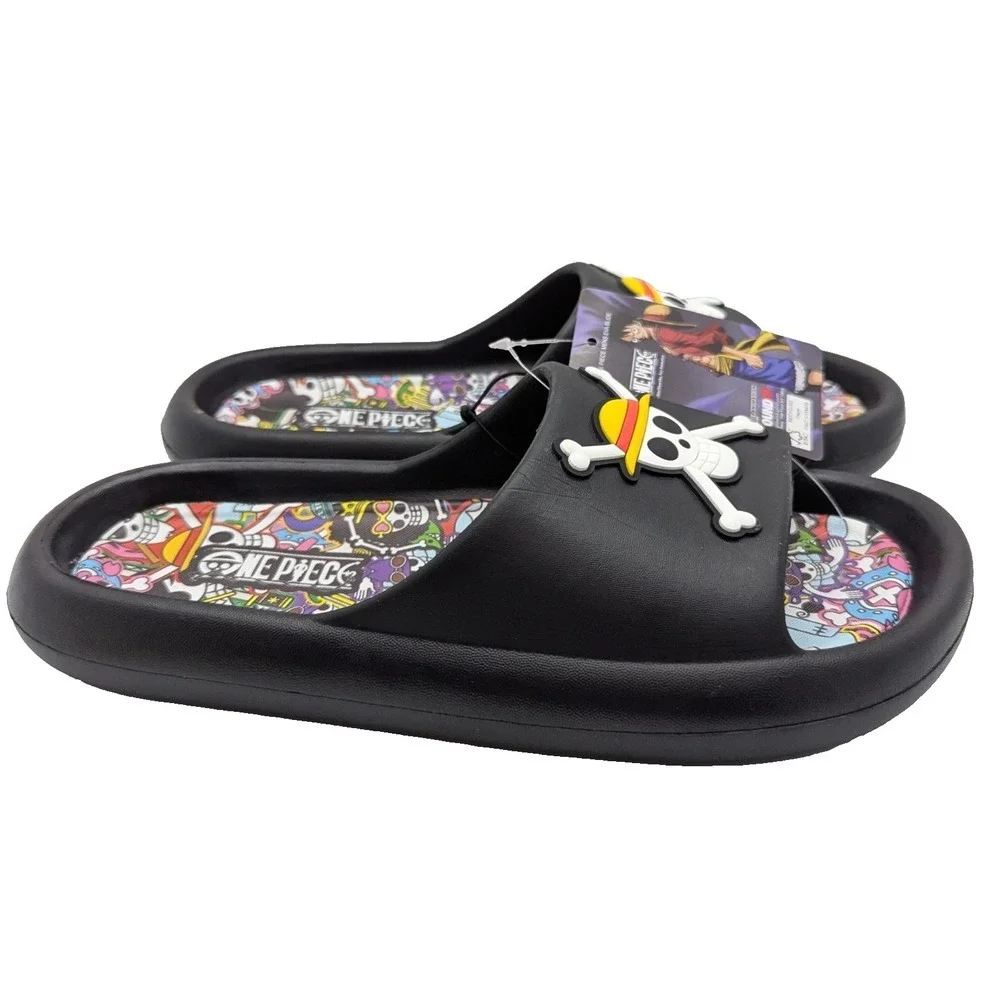 One Piece Anime Skull Slides Sandals Mens Size 8 Black Anime Slip On